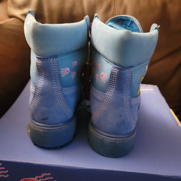 Timberland Premium 6 Waterproof Bright Blue Nubuck SpongeBob Boots US men SZ 7.5 - Picture 12 of 16